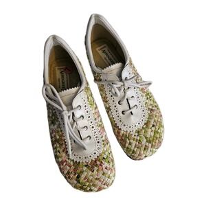 Aerogreen Woven Golf Shoes Women's SZ 7 Summer Leather Green Designed Italy EUC